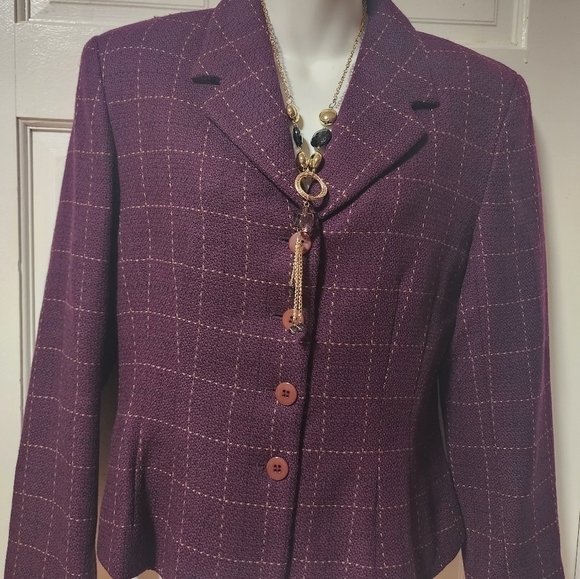 Gianni Petite Vintage Wool Blazer Jacket Plum Purple Windowpane Plaid Size 10P - Picture 14 of 14